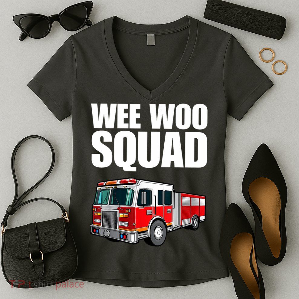 Funny Wee Woo Squad Fire Truck Design Women's V-Neck T-Shirt