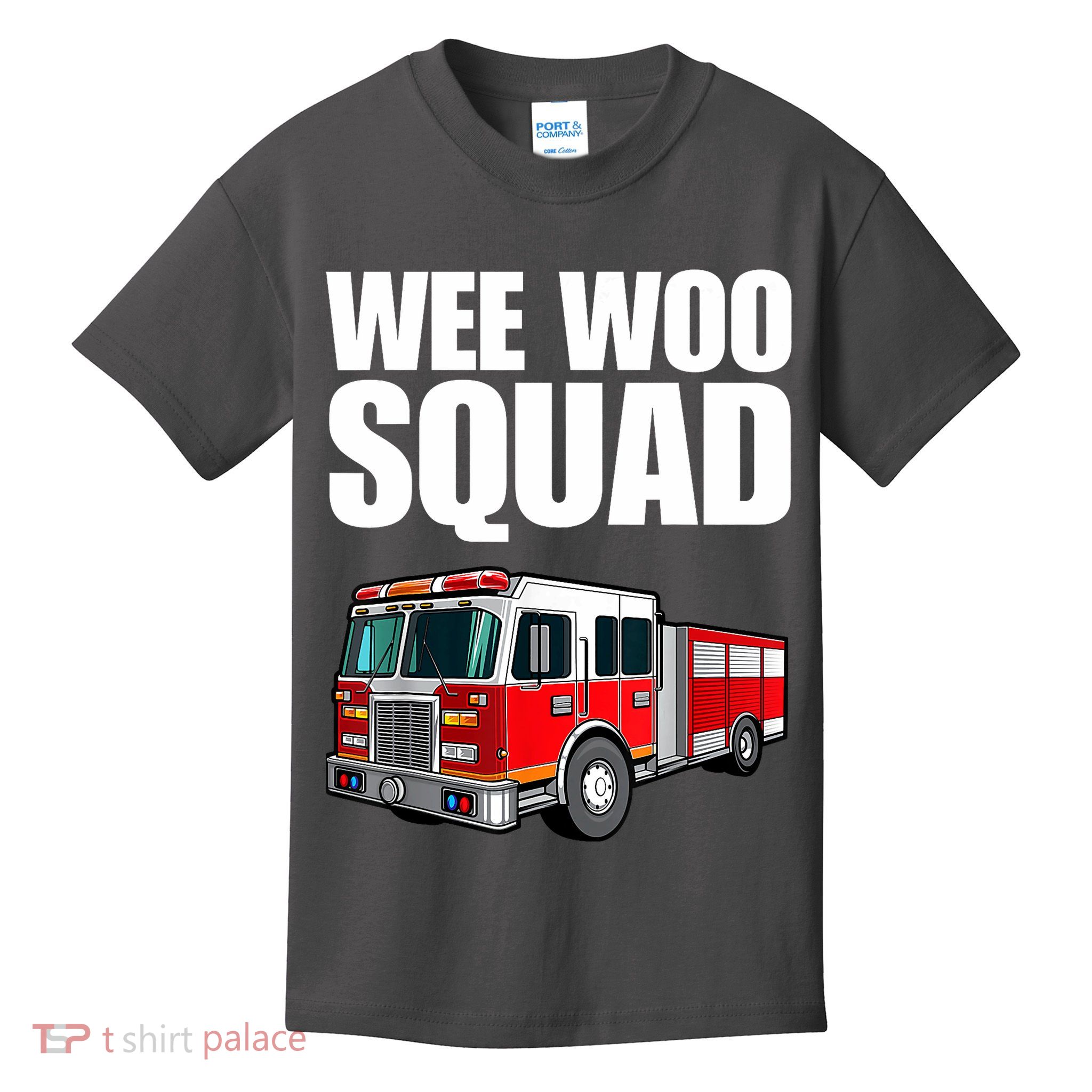 Funny Wee Woo Squad Fire Truck Design Kids T-Shirt