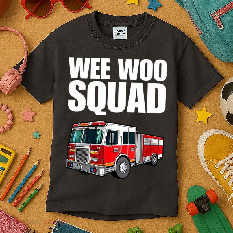 Funny Wee Woo Squad Fire Truck Design Kids T-Shirt