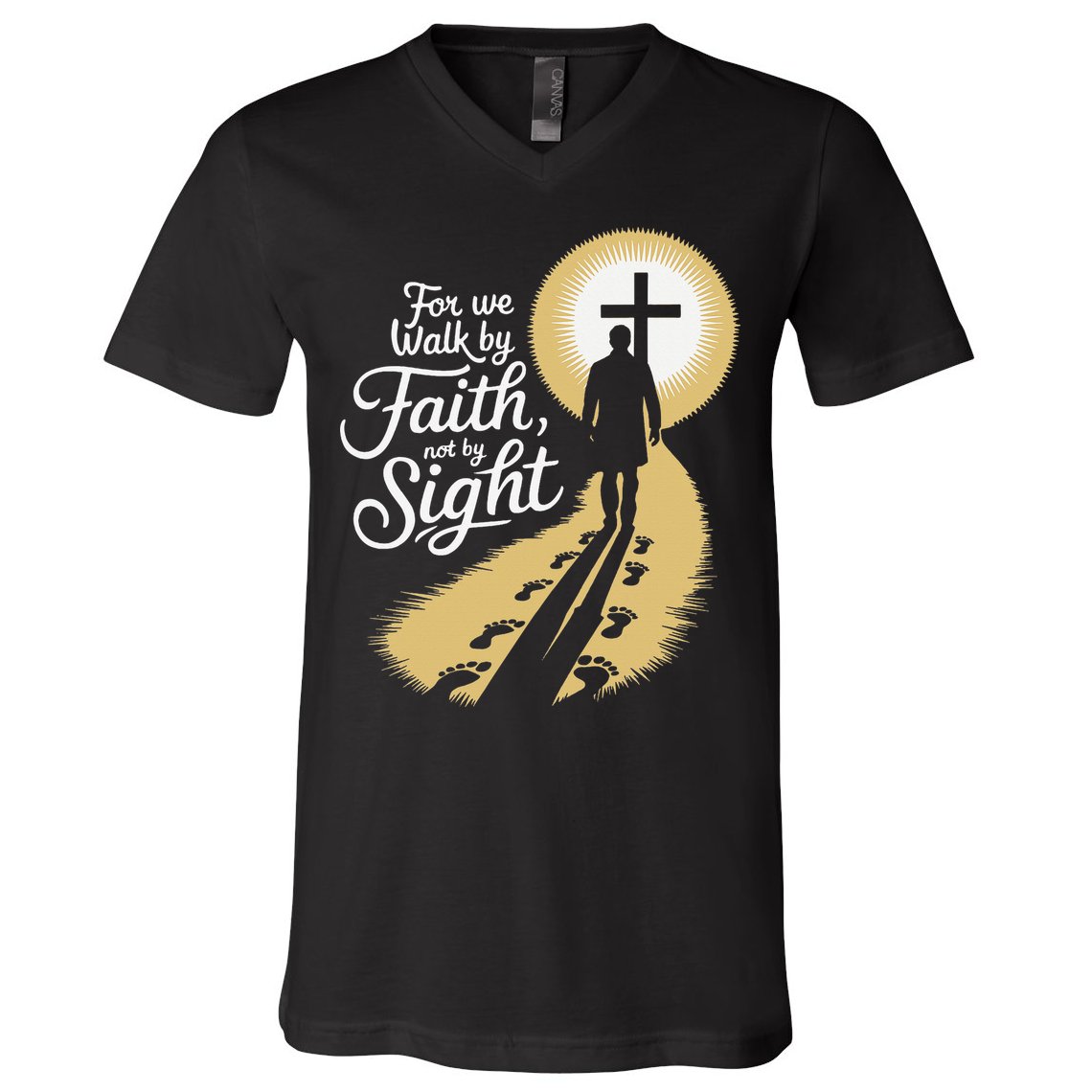 For We Walk Faith Not By Sight Christian Bible Verse V-Neck T-Shirt