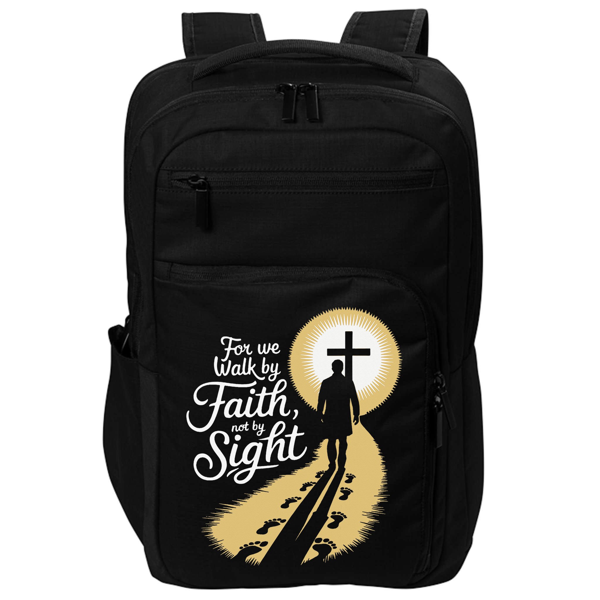 For We Walk Faith Not By Sight Christian Bible Verse Impact Tech Backpack