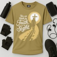 For We Walk Faith Not By Sight Christian Bible Verse Cooling Performance Crew T-Shirt