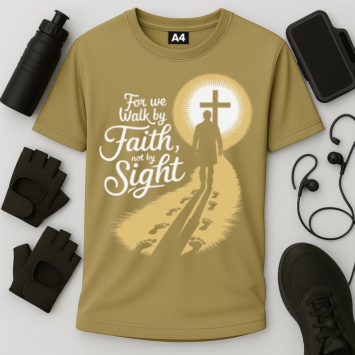 For We Walk Faith Not By Sight Christian Bible Verse Cooling Performance Crew T-Shirt