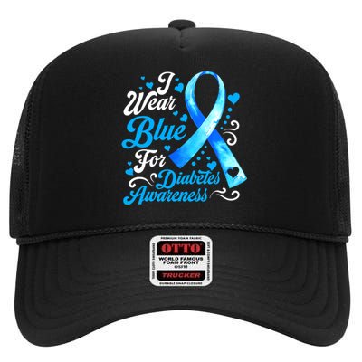 Funny We Wear Blue Ribbon Diabetes Awareness Gift  High Crown Mesh Back Trucker Hat