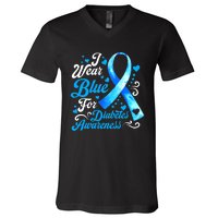 Funny We Wear Blue Ribbon Diabetes Awareness Gift  V-Neck T-Shirt