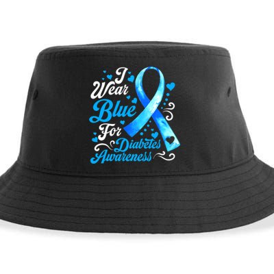 Funny We Wear Blue Ribbon Diabetes Awareness Gift  Sustainable Bucket Hat