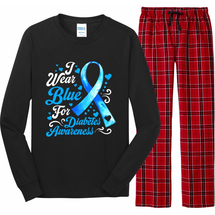 Funny We Wear Blue Ribbon Diabetes Awareness Gift  Long Sleeve Pajama Set