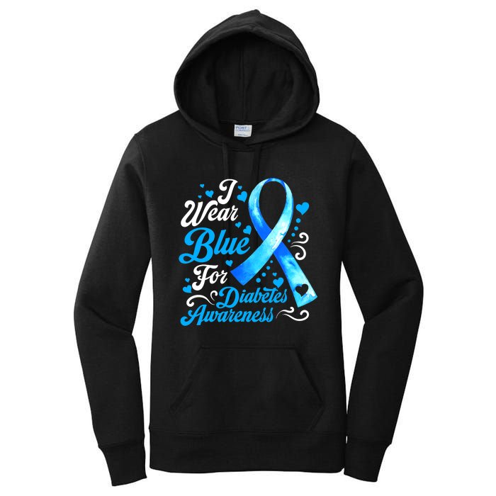 Funny We Wear Blue Ribbon Diabetes Awareness Gift  Women's Pullover Hoodie