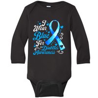 Funny We Wear Blue Ribbon Diabetes Awareness Gift  Baby Long Sleeve Bodysuit