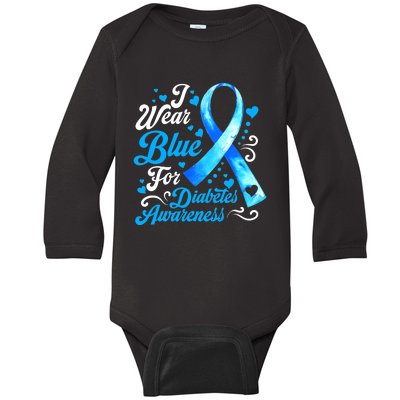 Funny We Wear Blue Ribbon Diabetes Awareness Gift  Baby Long Sleeve Bodysuit