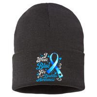 Funny We Wear Blue Ribbon Diabetes Awareness Gift  Sustainable Knit Beanie