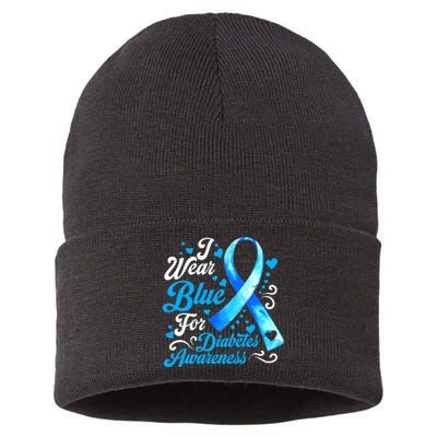 Funny We Wear Blue Ribbon Diabetes Awareness Gift  Sustainable Knit Beanie