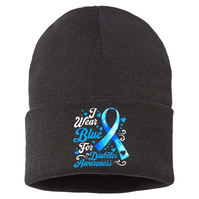 Funny We Wear Blue Ribbon Diabetes Awareness Gift  Sustainable Knit Beanie