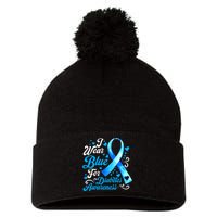 Funny We Wear Blue Ribbon Diabetes Awareness Gift  Pom Pom 12in Knit Beanie