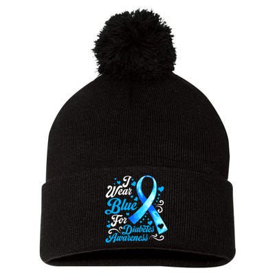 Funny We Wear Blue Ribbon Diabetes Awareness Gift  Pom Pom 12in Knit Beanie