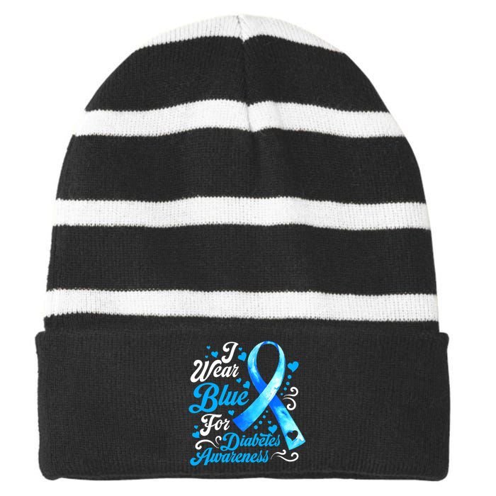 Funny We Wear Blue Ribbon Diabetes Awareness Gift  Striped Beanie with Solid Band