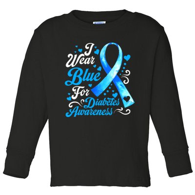 Funny We Wear Blue Ribbon Diabetes Awareness Gift  Toddler Long Sleeve Shirt