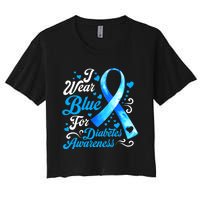 Funny We Wear Blue Ribbon Diabetes Awareness Gift  Women's Crop Top Tee