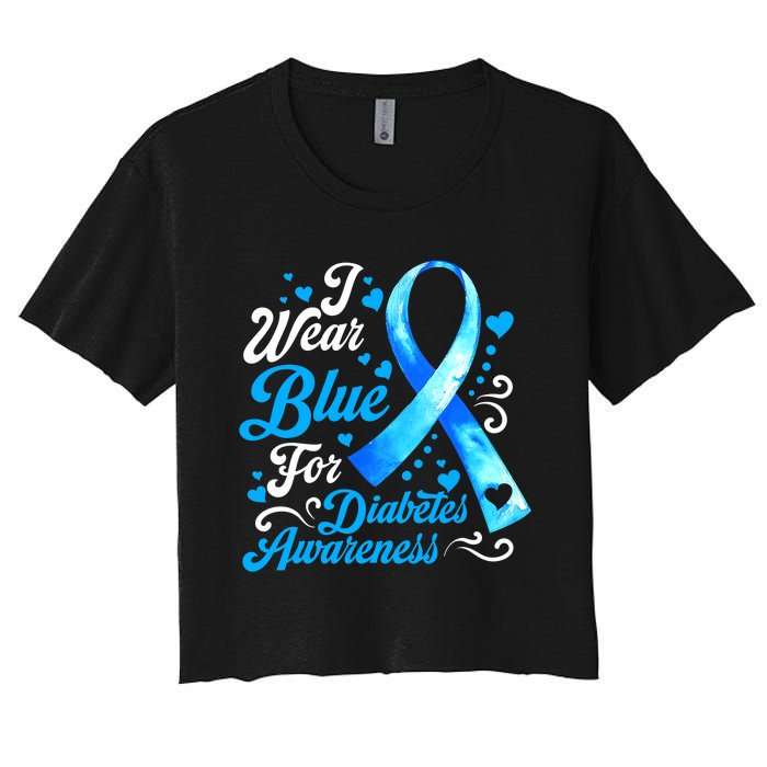 Funny We Wear Blue Ribbon Diabetes Awareness Gift  Women's Crop Top Tee