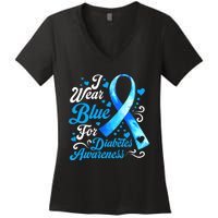 Funny We Wear Blue Ribbon Diabetes Awareness Gift  Women's V-Neck T-Shirt