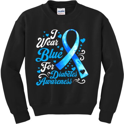 Funny We Wear Blue Ribbon Diabetes Awareness Gift  Kids Sweatshirt