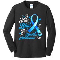 Funny We Wear Blue Ribbon Diabetes Awareness Gift  Kids Long Sleeve Shirt