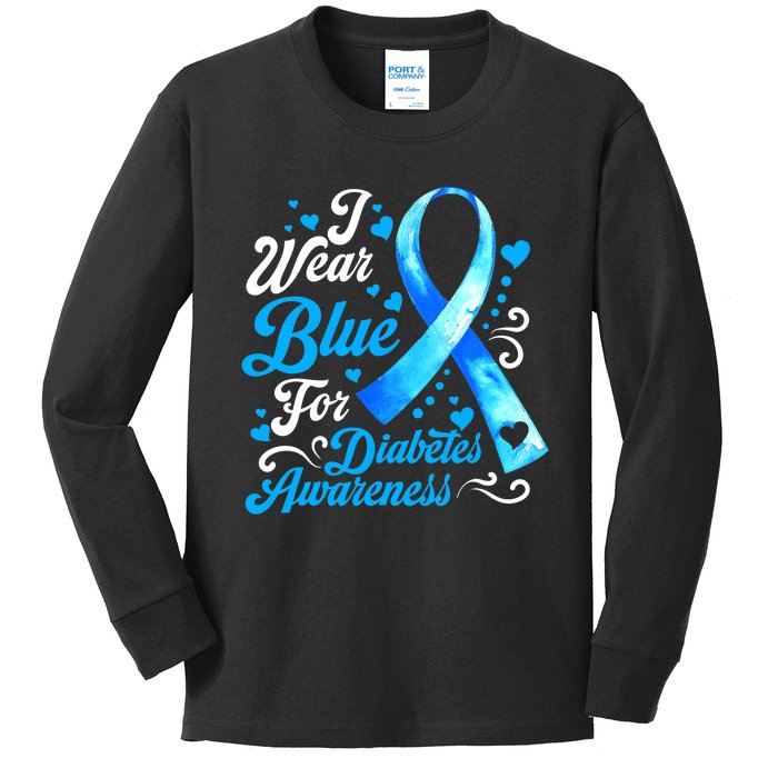 Funny We Wear Blue Ribbon Diabetes Awareness Gift  Kids Long Sleeve Shirt