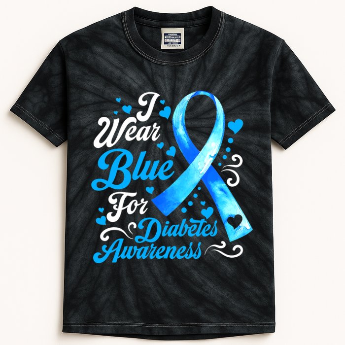 Funny We Wear Blue Ribbon Diabetes Awareness Gift  Kids Tie-Dye T-Shirt