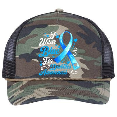 Funny We Wear Blue Ribbon Diabetes Awareness Gift  Retro Rope Trucker Hat Cap