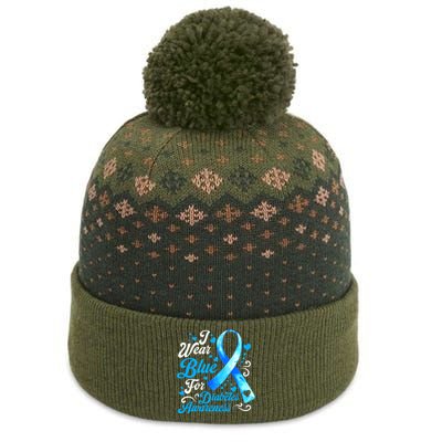 Funny We Wear Blue Ribbon Diabetes Awareness Gift  The Baniff Cuffed Pom Beanie