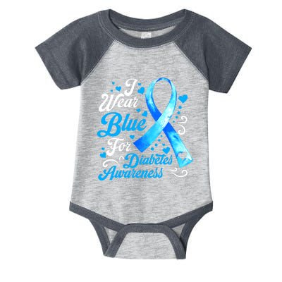 Funny We Wear Blue Ribbon Diabetes Awareness Gift  Infant Baby Jersey Bodysuit