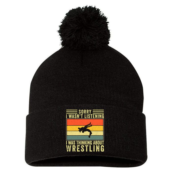 Funny Wrestling Wrestler Design Wrestle Pom Pom 12in Knit Beanie