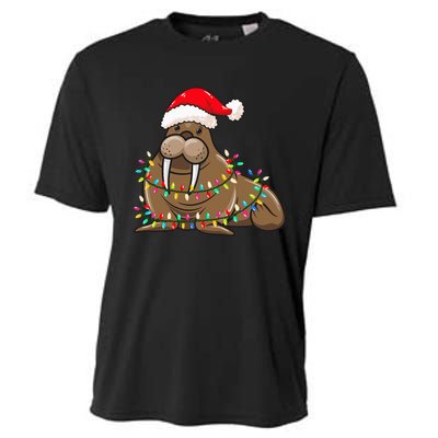 Festive Walrus with Christmas Lights Hat Perfect for Walrus Enthusiasts Cooling Performance Crew T-Shirt