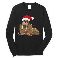 Festive Walrus with Christmas Lights Hat Perfect for Walrus Enthusiasts Long Sleeve Shirt