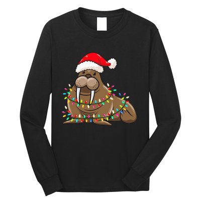 Festive Walrus with Christmas Lights Hat Perfect for Walrus Enthusiasts Long Sleeve Shirt