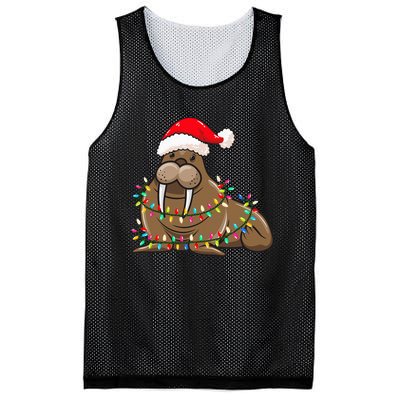 Festive Walrus with Christmas Lights Hat Perfect for Walrus Enthusiasts Mesh Reversible Basketball Jersey Tank