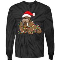 Festive Walrus with Christmas Lights Hat Perfect for Walrus Enthusiasts Tie-Dye Long Sleeve Shirt