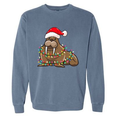 Festive Walrus with Christmas Lights Hat Perfect for Walrus Enthusiasts Garment-Dyed Sweatshirt