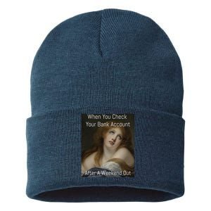 Funny When You Check Your Bank Account Art Meme Sustainable Knit Beanie