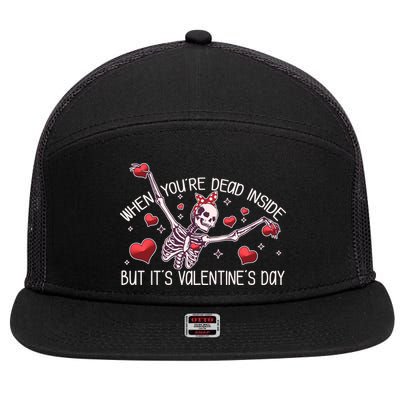 Funny When You're Dead Inside But It's Valentine's Day Heart Skeleton 7 Panel Mesh Trucker Snapback Hat