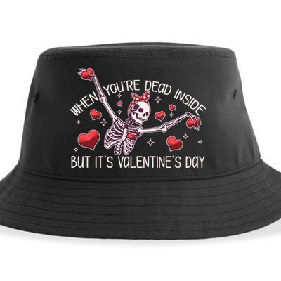 Funny When You're Dead Inside But It's Valentine's Day Heart Skeleton Sustainable Bucket Hat