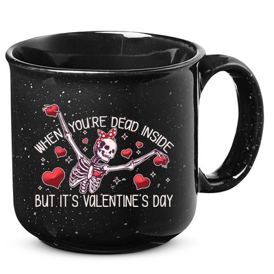 Funny When You're Dead Inside But It's Valentine's Day Heart Skeleton 15oz Campfire Ceramic Mug