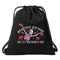 Funny When You're Dead Inside But It's Valentine's Day Heart Skeleton Drawstring Bag