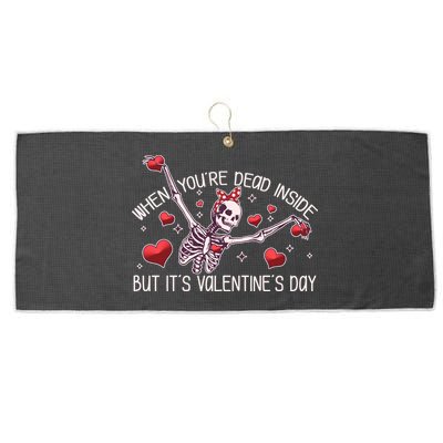 Funny When You're Dead Inside But It's Valentine's Day Heart Skeleton Large Microfiber Waffle Golf Towel