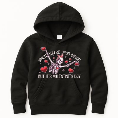 Funny When You're Dead Inside But It's Valentine's Day Heart Skeleton Kids Hoodie