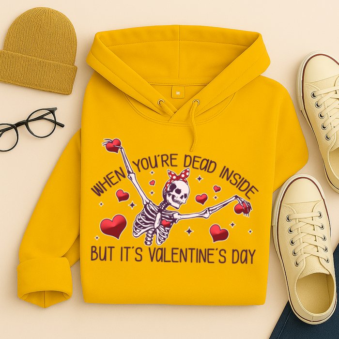 Funny When You're Dead Inside But It's Valentine's Day Heart Skeleton Hoodie