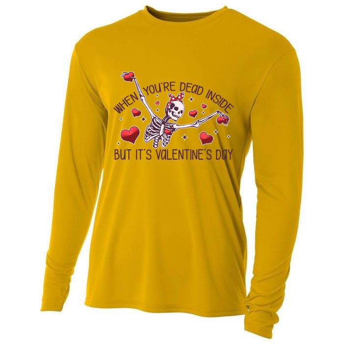 Funny When You're Dead Inside But It's Valentine's Day Heart Skeleton Cooling Performance Long Sleeve Crew