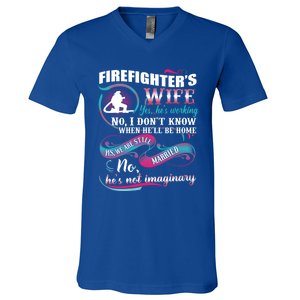 Firefighters Wife Yes Hes Working Proud Firefighter Wife Cute Gift V-Neck T-Shirt