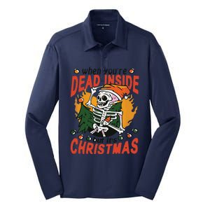 Funny When Your Dead Inside Christmas Dead Inside Skeleton Christmas Silk Touch Performance Long Sleeve Polo