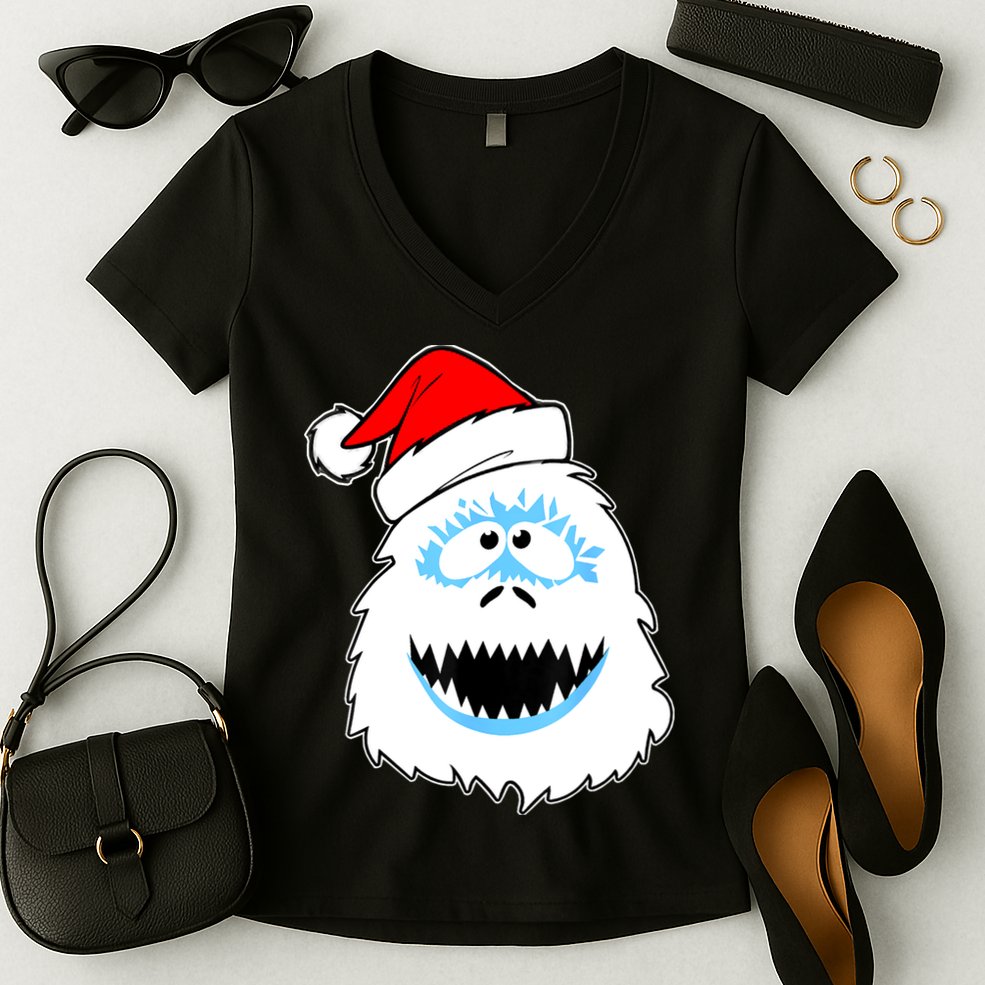 Funny Xmas Abominable Snowman Bigfoot Yeti Retro Christmas Women's V-Neck T-Shirt